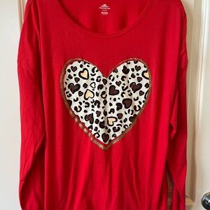 Plus Size Red Heart Leopard Print Long Sleeve Top